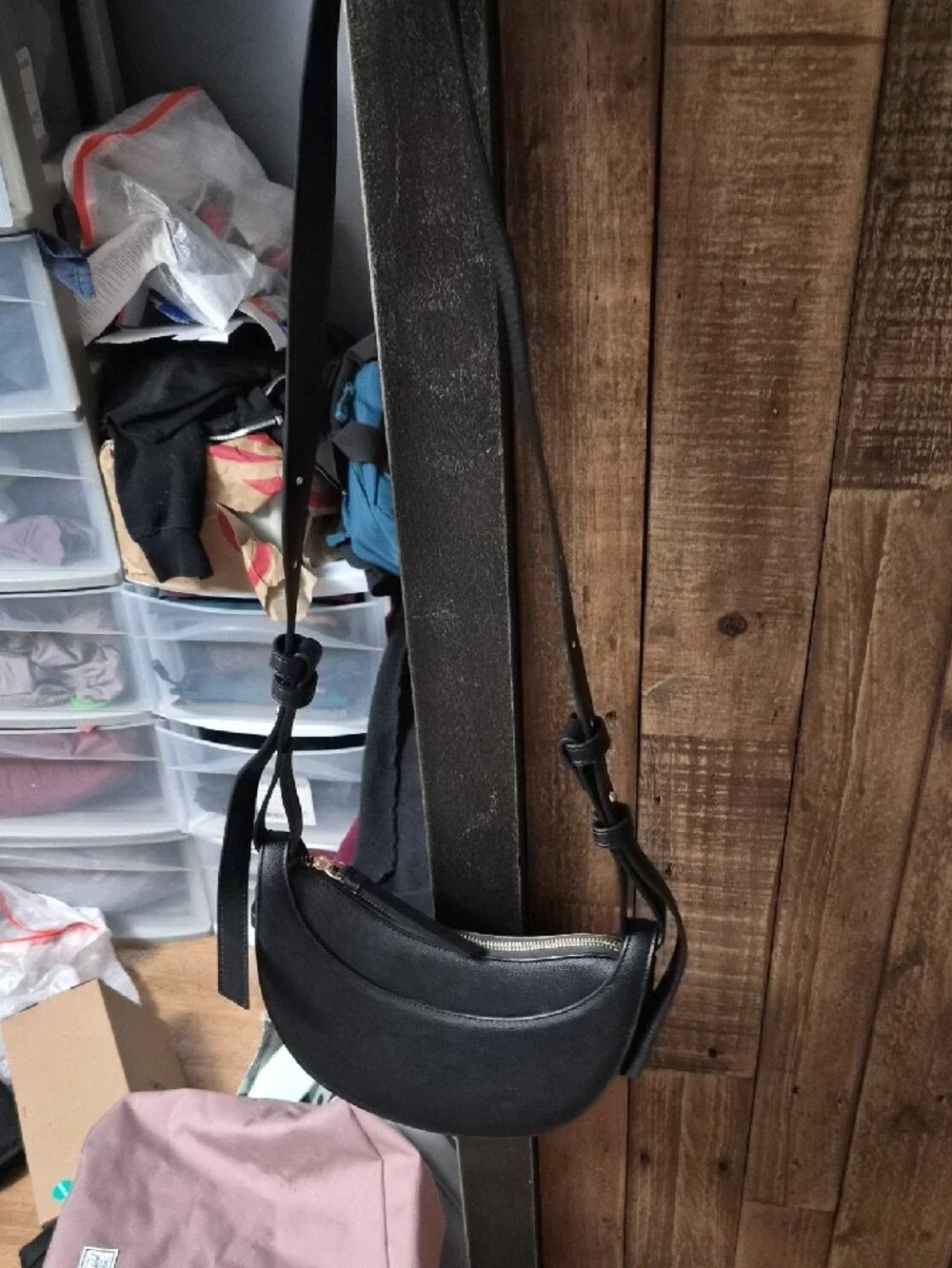 Black Crescent Crossbody Bag for Men